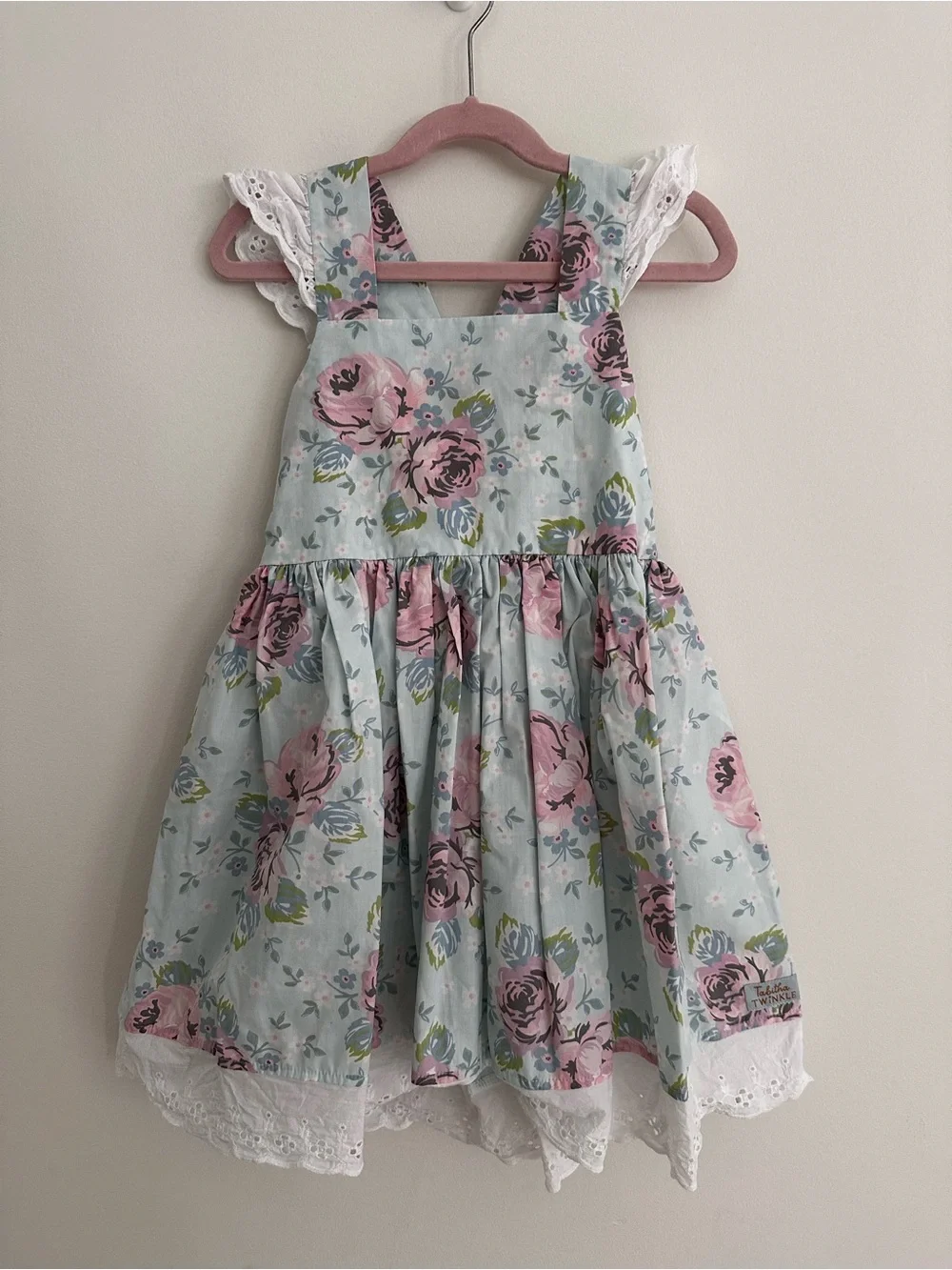 Tabitha Twinkle Floral Lace Trim Girls' Dress - Pink & Blue size 6/7